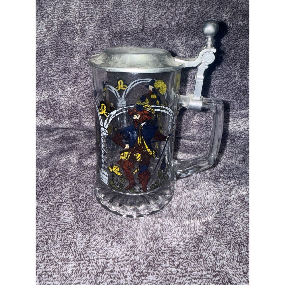 Vintage ALWE Glass Beer Stein Mug 6" Pewter Lid West Germany Gothic‎ Medieval